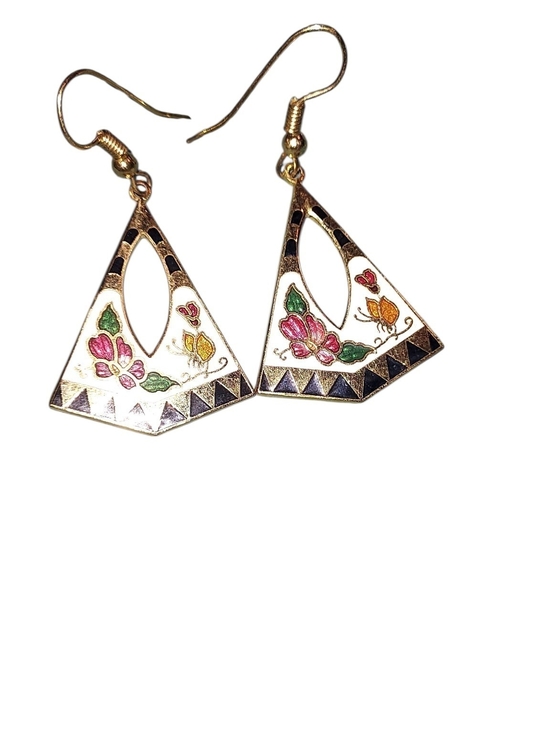 Jewelry - Gold-Tone Floral Enamel Drop Earrings - Pink & Green